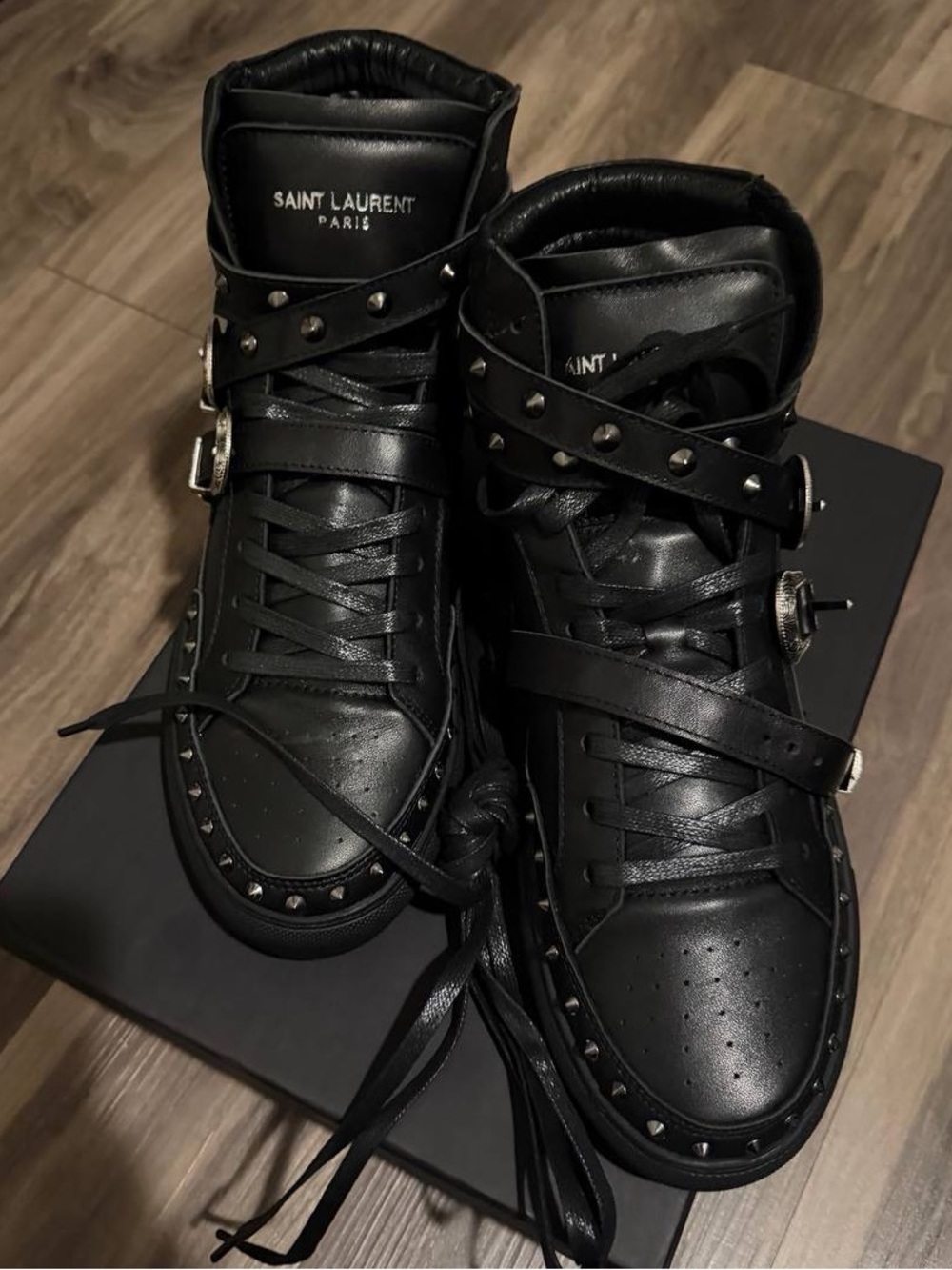 Used- Good condition Saint Laurent 2014 SL08H Studded Buckle Strap.